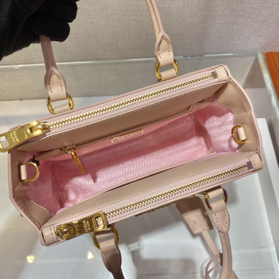 Prada Mini Galleria Saffiano Leather Bag Tote Shoulder Bag Powder Pink 1BA906